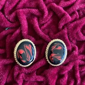 Vintage Black and Red Oval Earrings